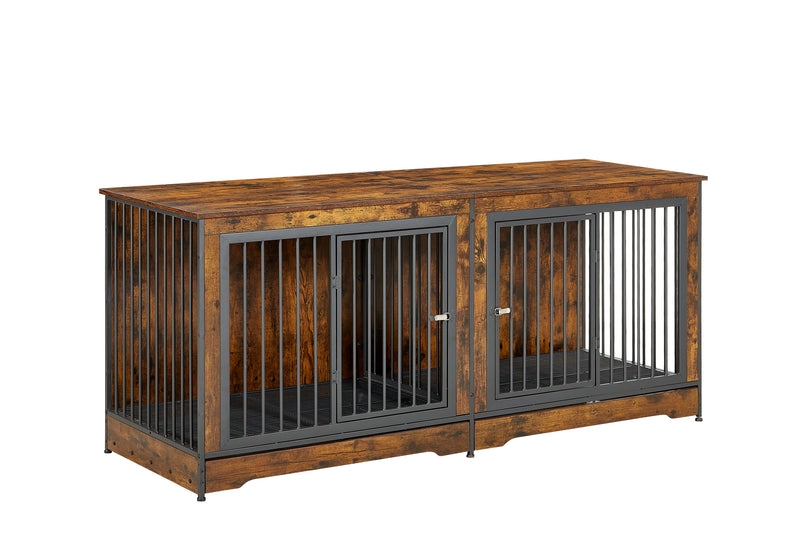 75'' Double Dog Crate Furniture for 2 Large Dogs, Heavy Duty Dog Crate, Furniture Style Dog Crate End Table, Wood Crates for Dogs Kennel Indoor, Decorative Dog Crate with Double Door, Brown