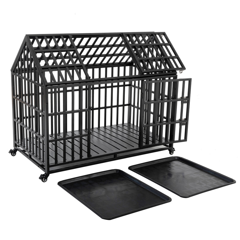 Heavy Duty Dog Crate Large Dog cage Strong Metal Dog Kennels and Crates for Large Dogs with 4 Lockable Wheels