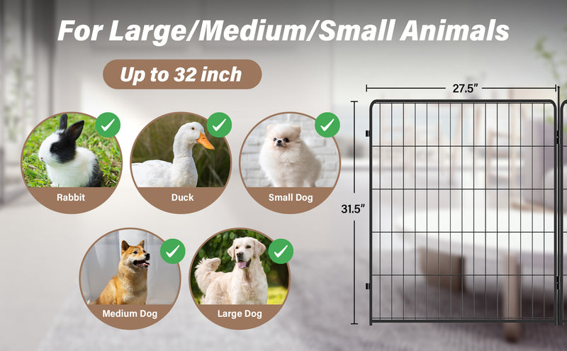 Dog Playpen Indoor Outdoor, 8 Panels Fence with Anti-Rust Coating, Metal Heavy Portable Foldable Dog Pen for Large, Medium Small Dogs RV Yard Camping