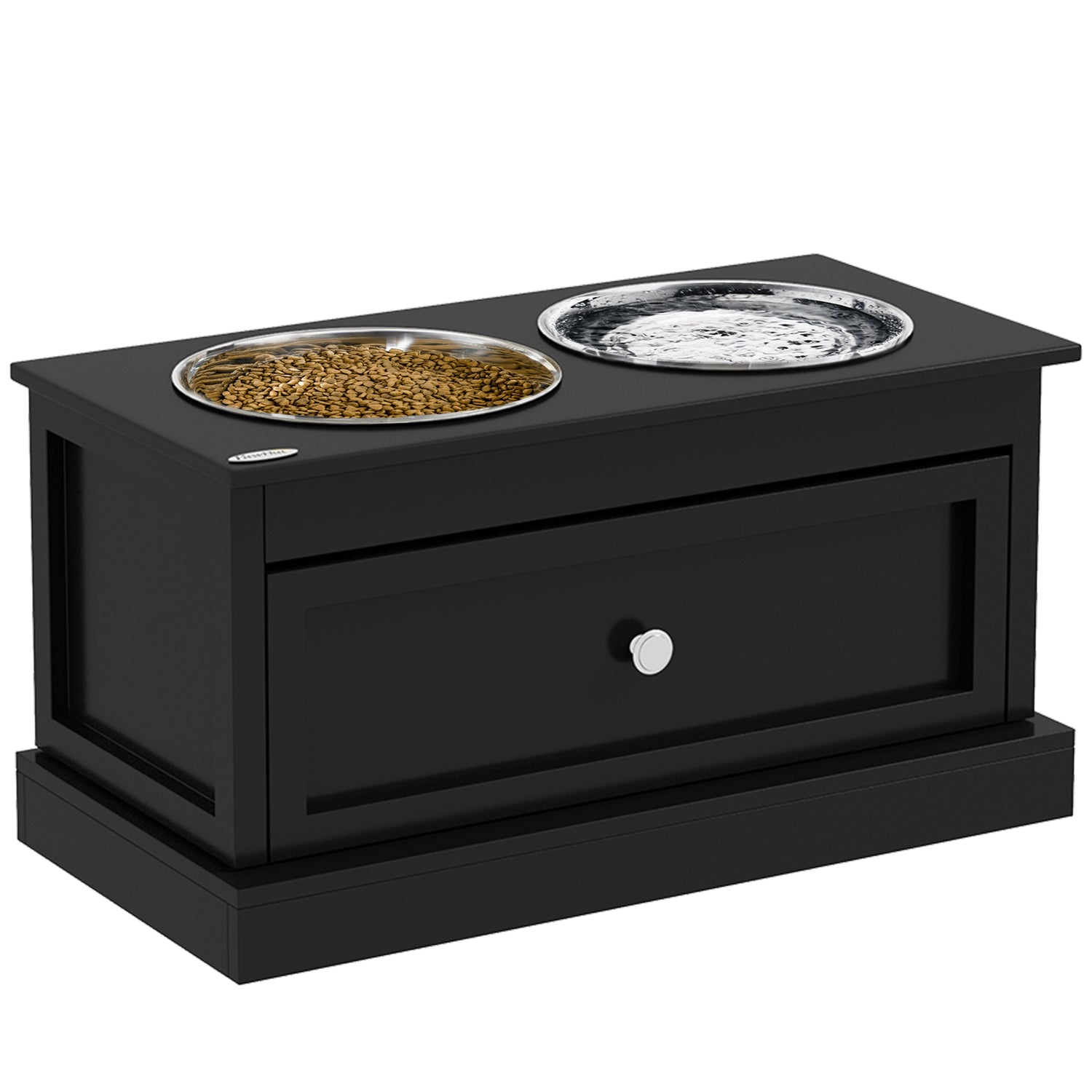 Large Elevated Dog Bowls with Storage Drawer Containing 11L Capacity, Raised Dog Bowl Stand Pet Food Bowl Dog Feeding Station, Black