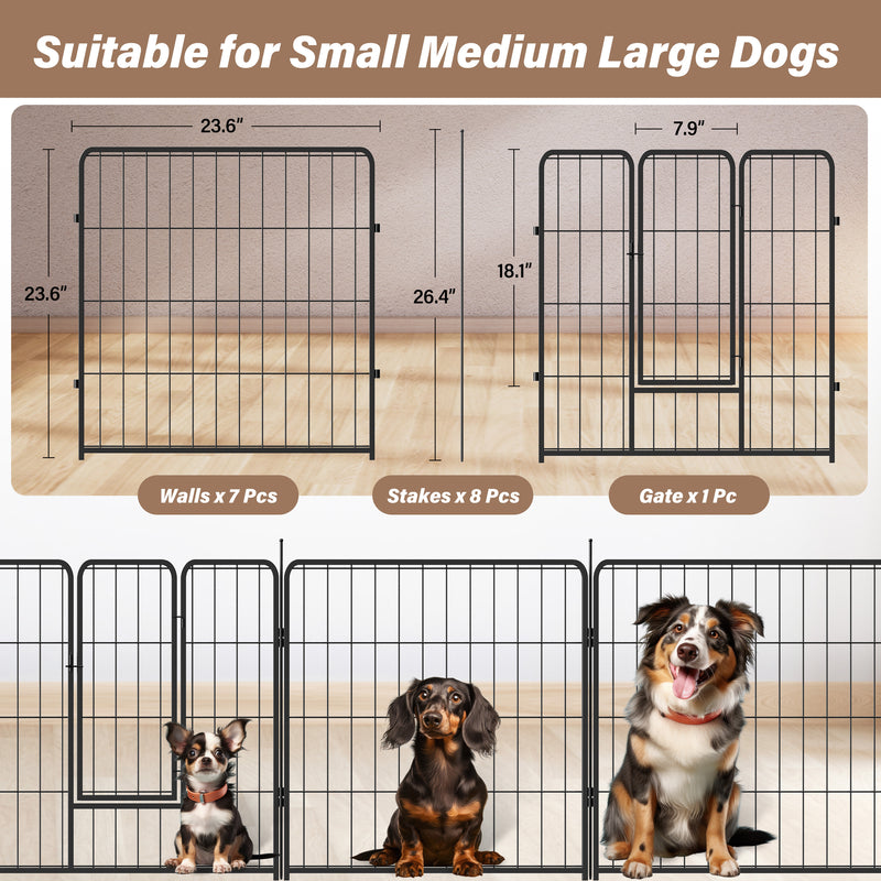 Dog Playpen Indoor Outdoor, 8 Panels Fence with Anti-Rust Coating, Metal Heavy Portable Foldable Dog Pen for Large, Medium Small Dogs RV Yard Camping