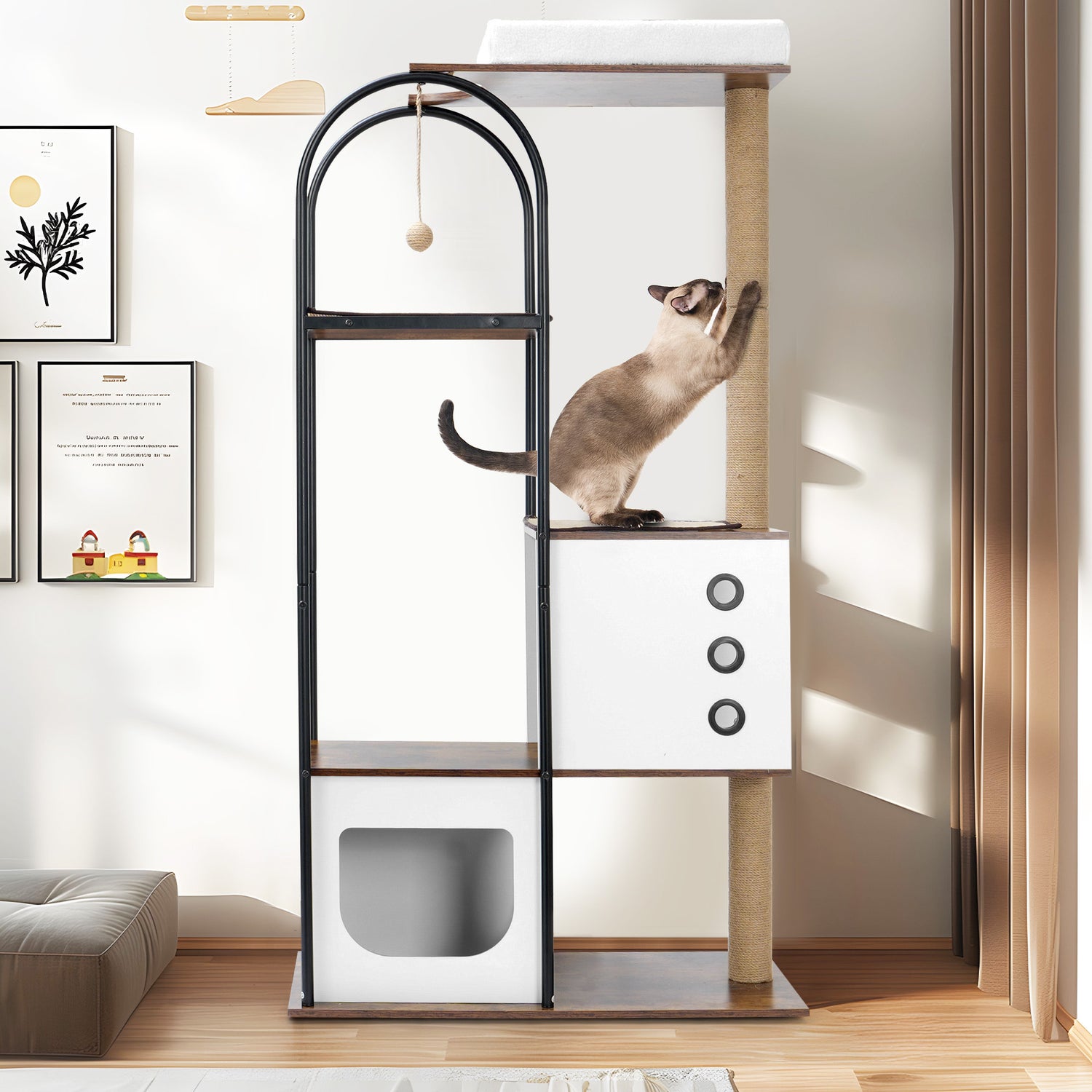 Cat Climbing Frame,Cat Tree,Modern Cat Tower, Multi-Level Cat Condo with 1 Caves,2 Scratching Posts,Perch,for Indoor Cats
