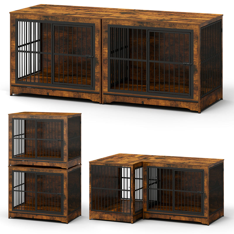 86 Inch Double Dog Crate Furniture with Divider, Large Dog Kennel Furniture for 2 Dogs, Corner Dog Kennel for Small Medium Large Dogs