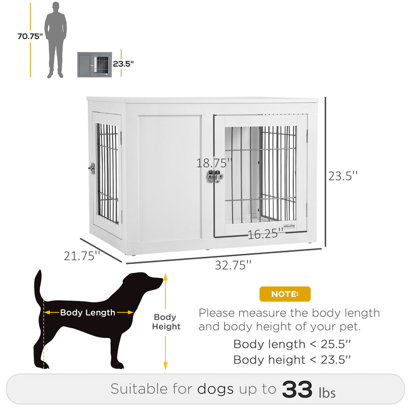 Dog Crate Furniture Wire Indoor Pet Kennel Cage, End Table with Double Doors, Locks for Small and Medium Dog House, White