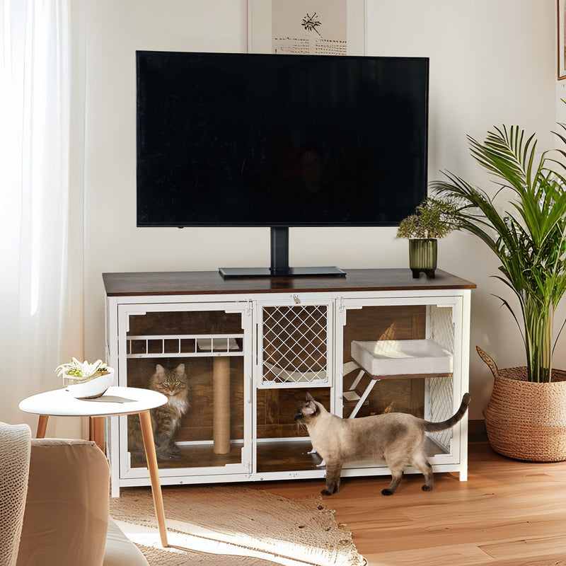 Wooden Cat House, cat villa, cat cages indoor, TV stand with cat house