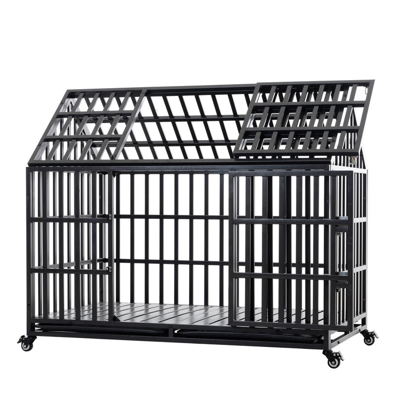 Heavy Duty Dog Crate Large Dog cage Strong Metal Dog Kennels and Crates for Large Dogs with 4 Lockable Wheels