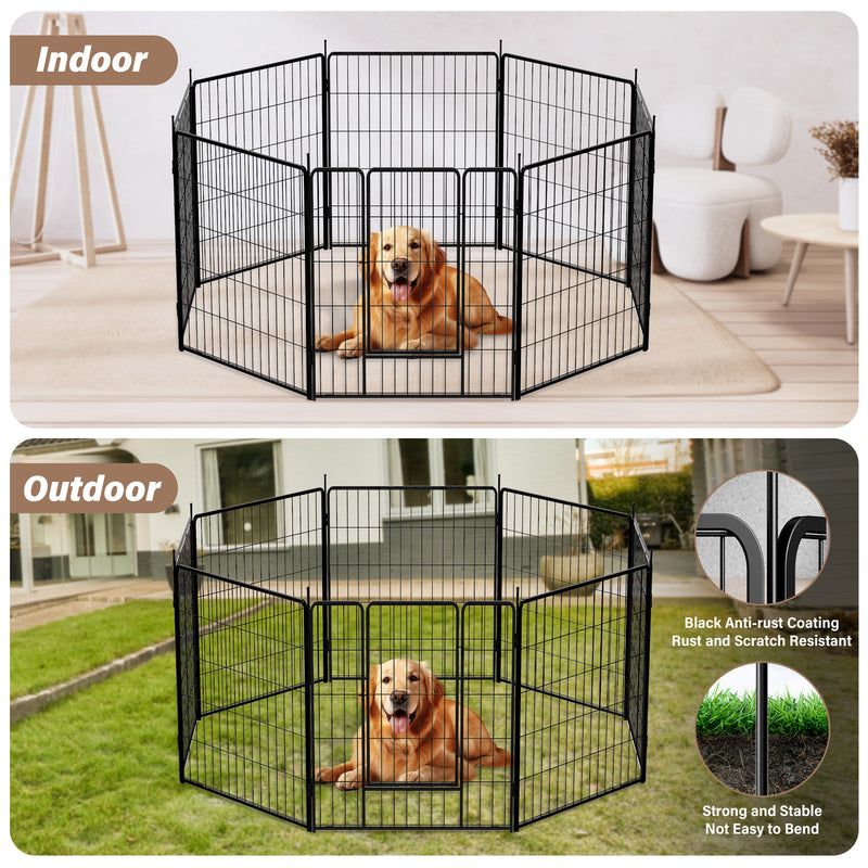 Dog Playpen Indoor Outdoor, 8 Panels Fence with Anti-Rust Coating, Metal Heavy Portable Foldable Dog Pen for Large, Medium Small Dogs RV Yard Camping