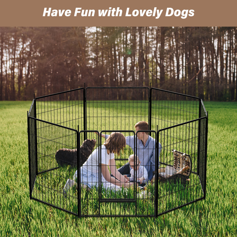 Dog Playpen Indoor Outdoor, 8 Panels Fence with Anti-Rust Coating, Metal Heavy Portable Foldable Dog Pen for Large, Medium Small Dogs RV Yard Camping