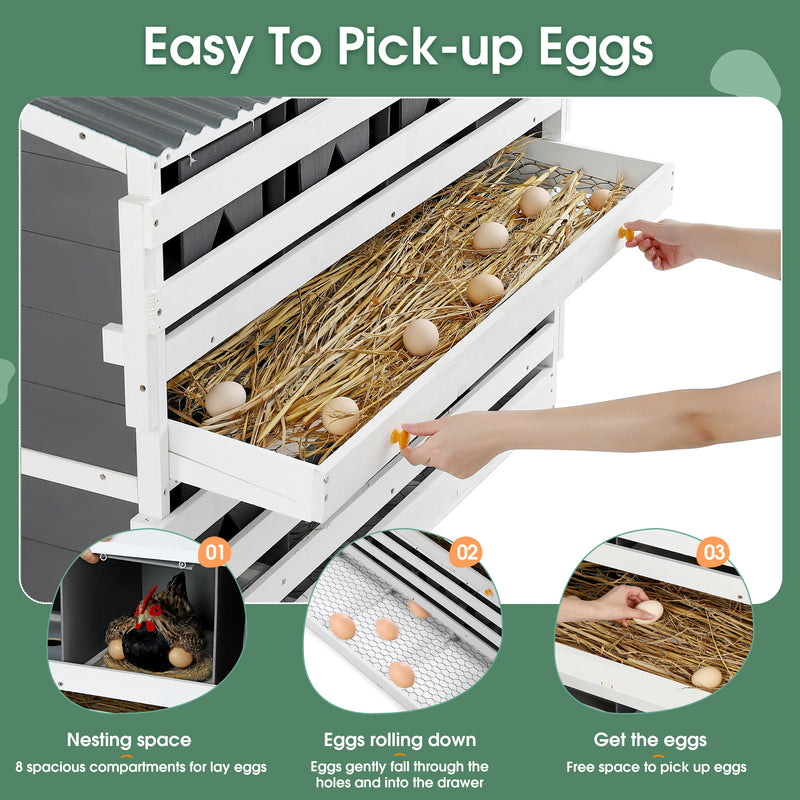 Nesting Boxes for Chickens, Wooden Chicken Nesting Box, 8 Compartments Egg Laying Boxes for Hens, Ducks and Poultry with Rollout Eggs Collection, PVC Roofing and Foldable Perches, 47"Lx26.4"Wx35.4"H