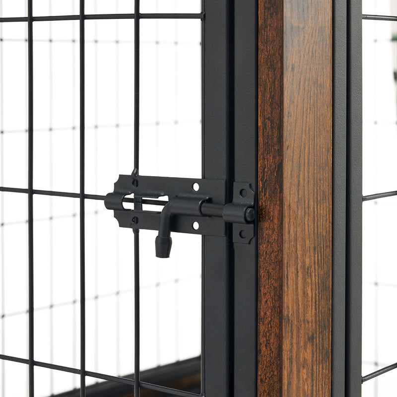 Furniture type dog cage iron frame door with cabinet, two door design, Rustic Brown, 37.99"WX27.36"DX59.92"H