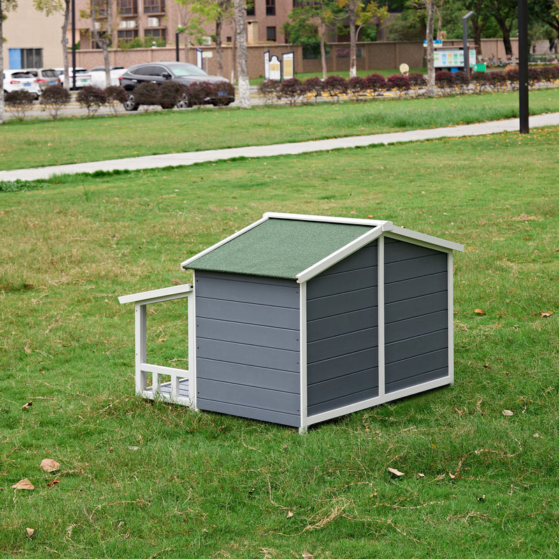 Dog House, Waterproof Dog Cage Kennel, Wooden Outdoor and Indoor Dog House, Raised Pet Kennel for Medium Dogs, Log Cabin Style with Porch,Elevated Floor,Asphalt Roof, 2 Doors, Pine Wood Natural