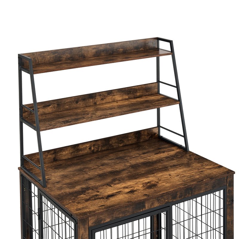 Furniture type dog cage iron frame door with cabinet, two door design, Rustic Brown, 37.99"WX27.36"DX59.92"H