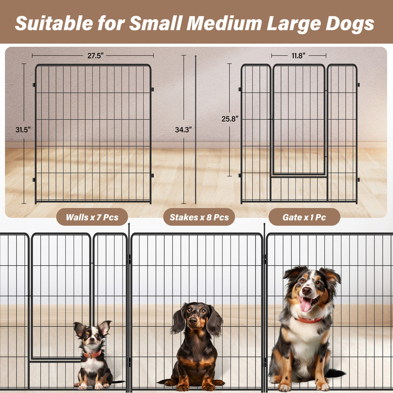 Dog Playpen Indoor Outdoor, 8 Panels Fence with Anti-Rust Coating, Metal Heavy Portable Foldable Dog Pen for Large, Medium Small Dogs RV Yard Camping