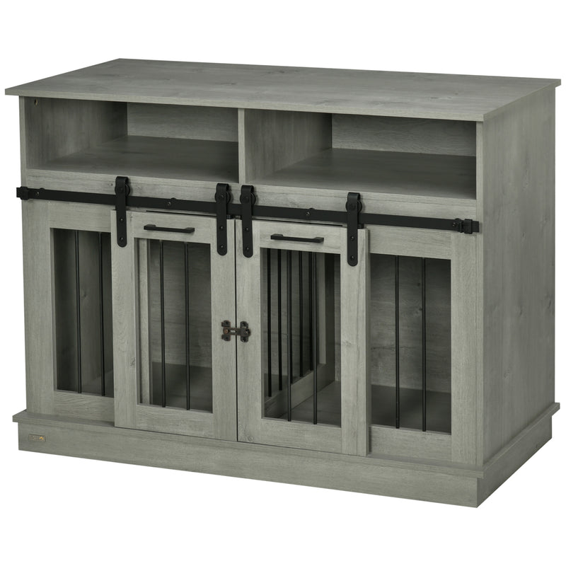 Dog Crate Furniture for Large Dogs or Double Dog Kennel for Small Dogs with Shelves, Sliding Doors, 47" x 23.5" x 35", Gray