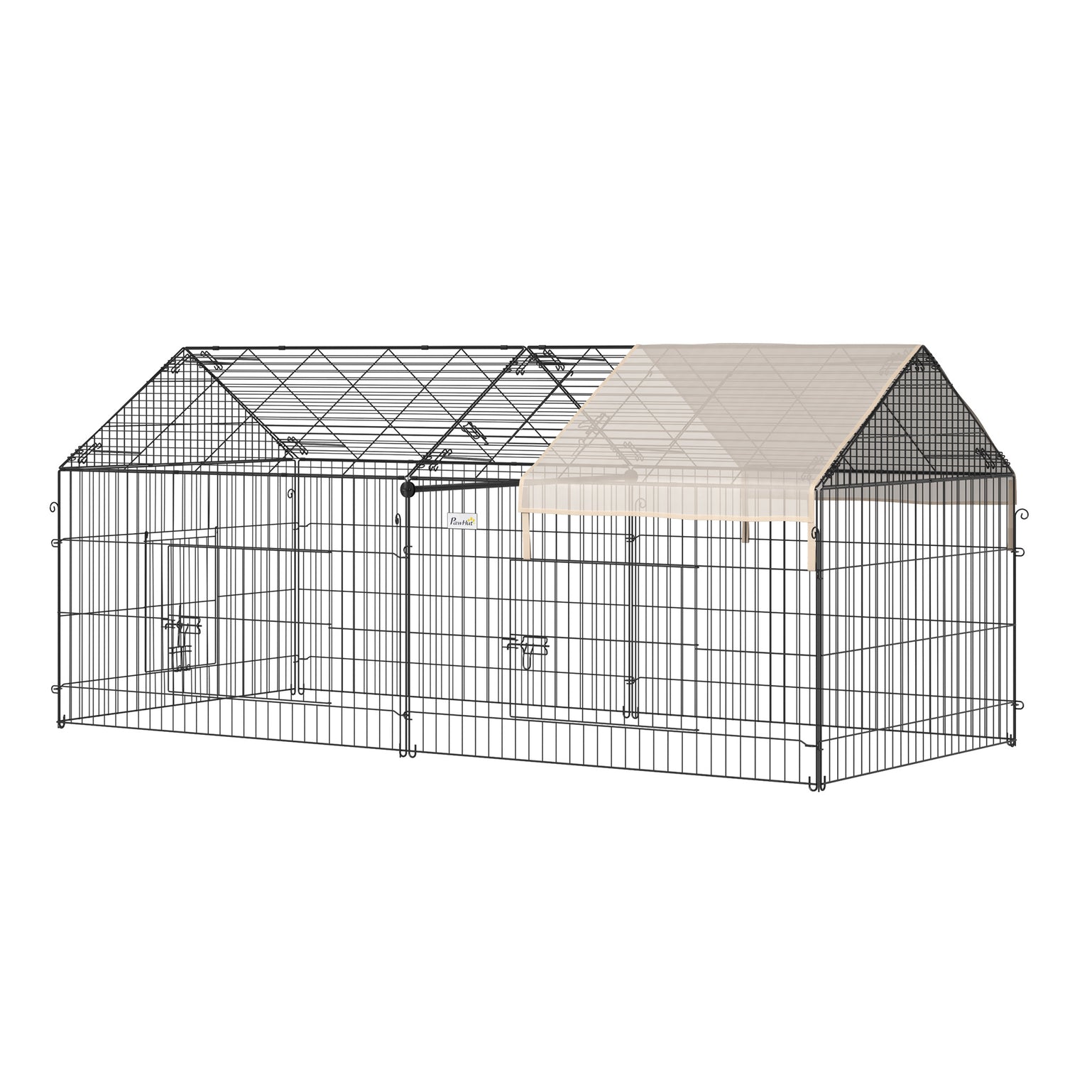 Metal Chicken Coop, 86.5" x 40.5" Portable Small Animal Playpen for Rabbit, Outdoor Dog Kennel with Water-resistant Cover, Beige