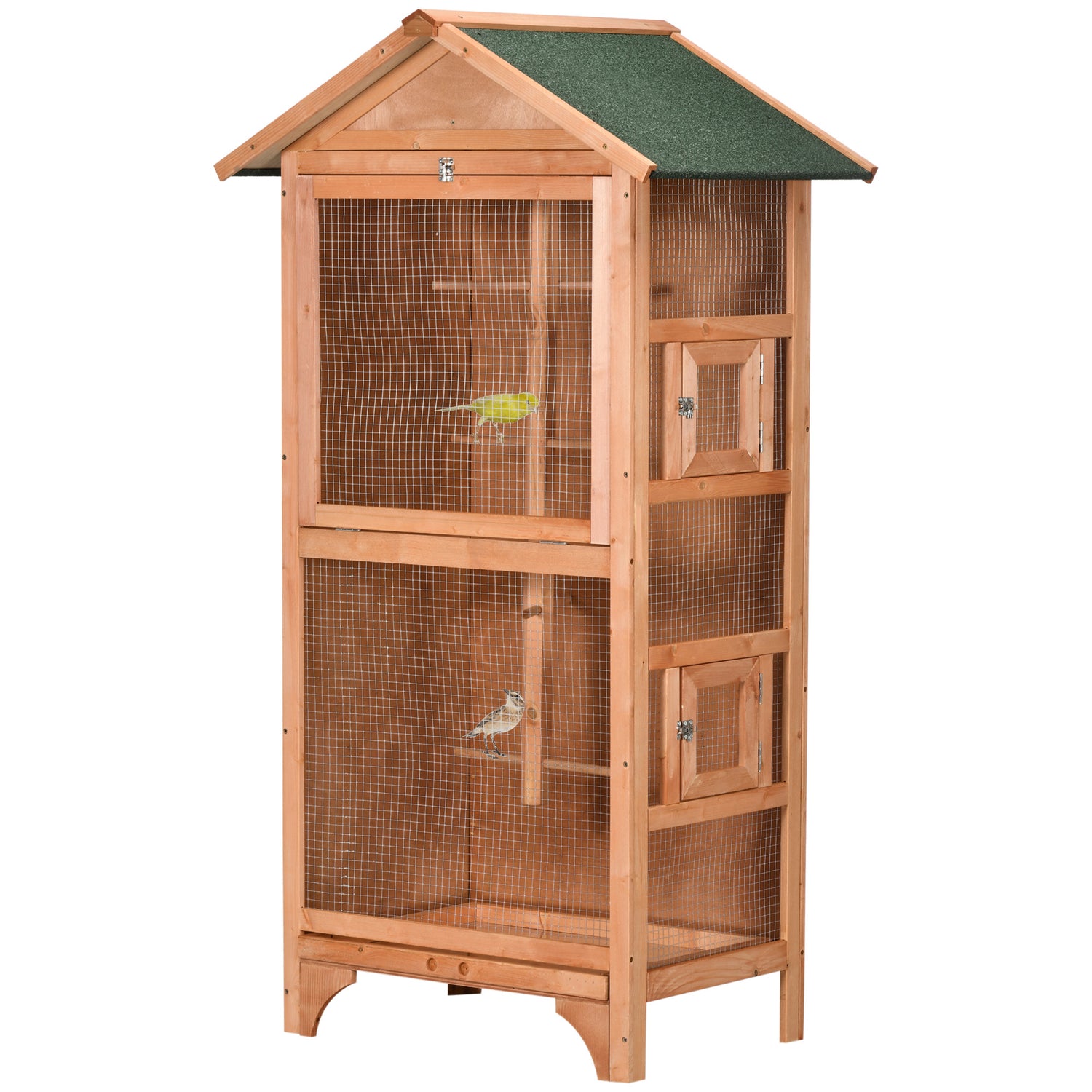 60" Wooden Outdoor Bird Cage for Finches, Parakeet, Large Bird Cage with Removable Bottom Tray 4 Perch, Orange