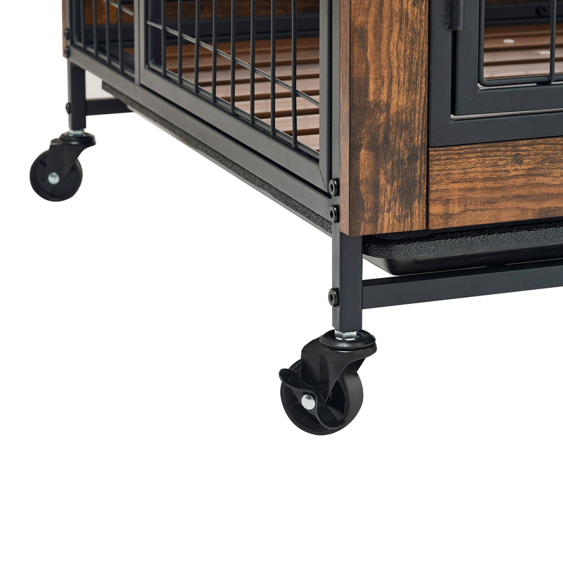 Furniture type dog cage iron frame door with cabinet, two door design, Rustic Brown, 37.99"WX27.36"DX59.92"H