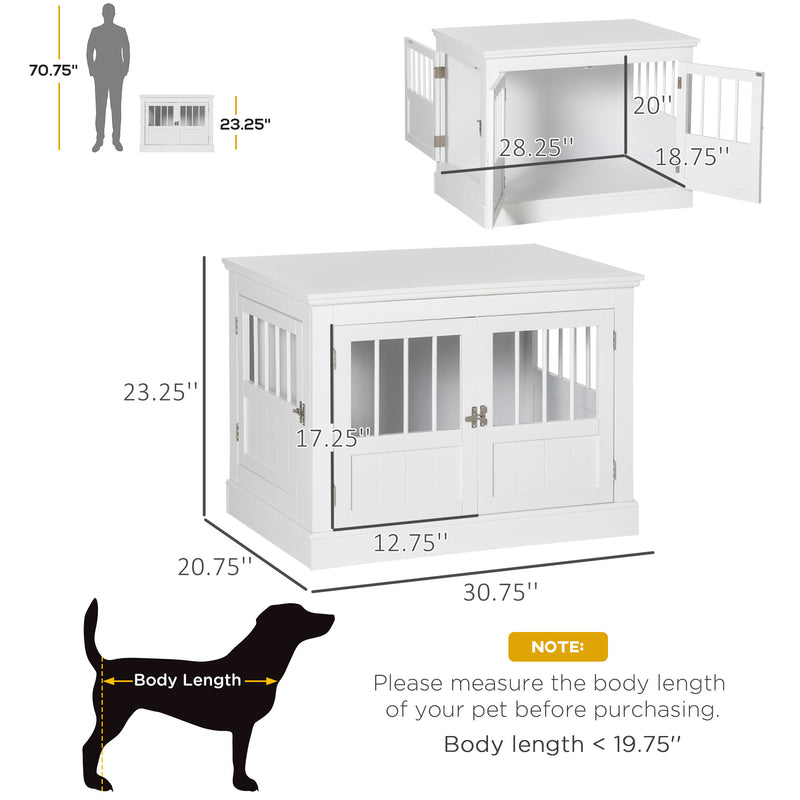 Dog Crate End Table with Triple Doors, Wooden Dog Crate Furniture Indoor Use, Puppy Crate with and Steel Tubes, for Small Dogs, White