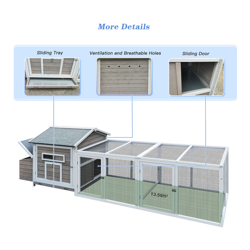 118＂Wooden Chicken Coop Outdoor Hen House Poultry Cage with Free-range Doors, Nesting Box,Leakproof Pull-on Tray