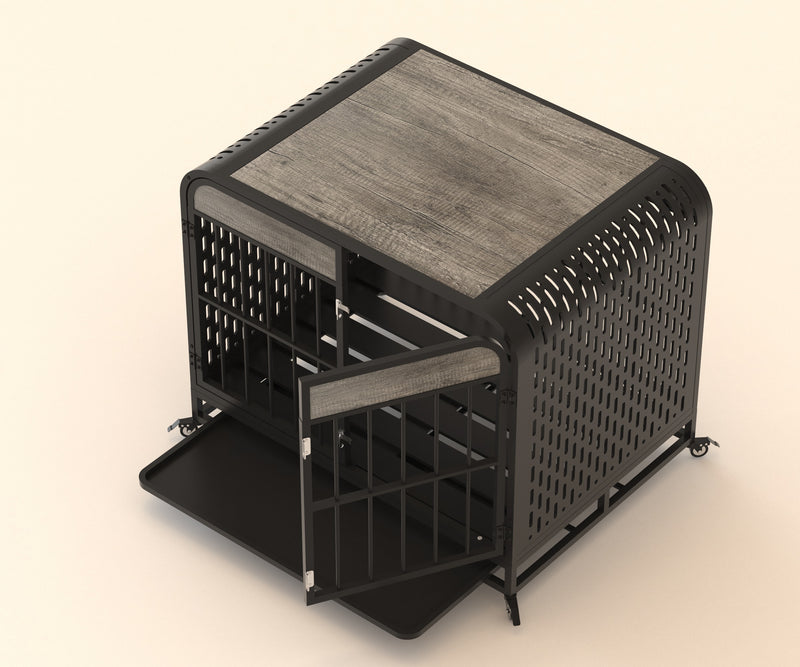 Heavy Duty Dog Crate Furniture Wooden Table Pet Dog Cage Kennel House Indoor Side End Table Decor with Removable Trays and Lockable Wheels for Medium and Large Dogs