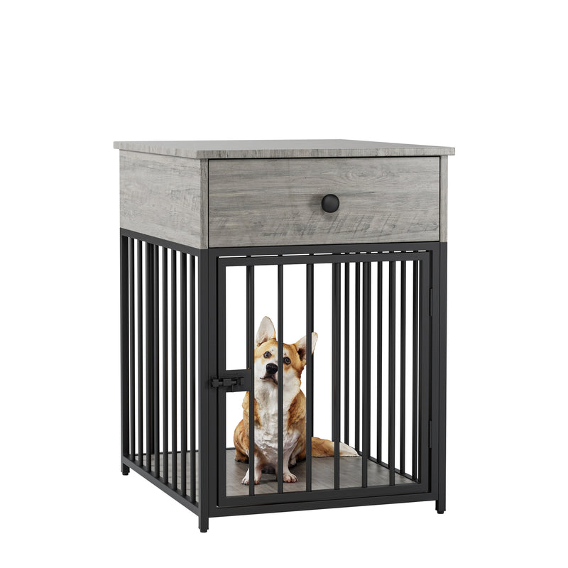 Dog Crate Furniture, Dog House, Decorative Dog Kennel with Drawer, Indoor Pet Crate End Table for Small Dog, Iron-Tube Dog Cage, Chew-Proof