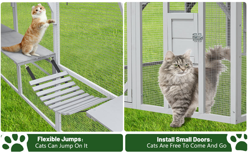 Outdoor Cat House Cat Enclosures 110" Large Kitten Playpen with Platforms,Upgrade Waterproof Cover & White