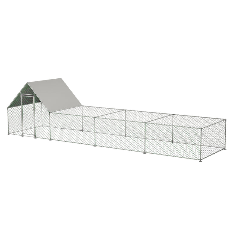 26'Lx6.7'Wx6.6' ft Large Metal Chicken Coop, Walk-in Chicken Run, Galvanized Wire Poultry Chicken Hen Pen Cage, Rabbits Duck Cages with Waterproof and Anti-Ultraviolet Cover for Outside