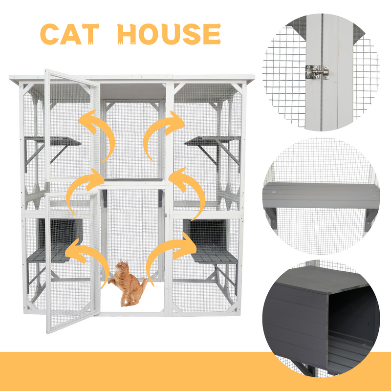 Cat cage box lovely house cute pet play space Wooden, White, Medium