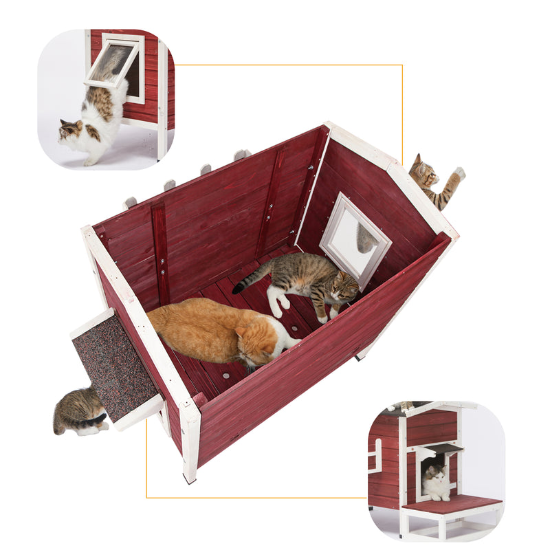 Outdoor Cat House, Large Feral Cats House with Escape Door,Wooden Outside Cat Shelter Weatherproof