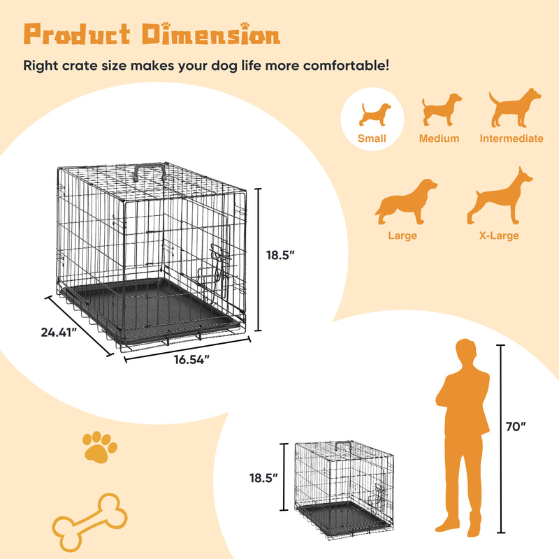 Dog Crate with Divider Panel,Double Door Folding Metal Wire Dog Cage with Plastic Leak-Proof Pan Tray, Pet Kennel for Indoor