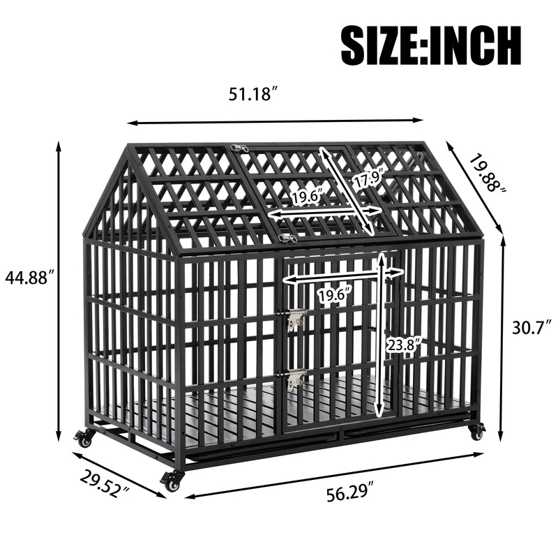 Heavy Duty Dog Crate Large Dog cage Strong Metal Dog Kennels and Crates for Large Dogs with 4 Lockable Wheels