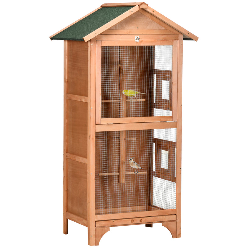 60" Wooden Outdoor Bird Cage for Finches, Parakeet, Large Bird Cage with Removable Bottom Tray 4 Perch, Orange