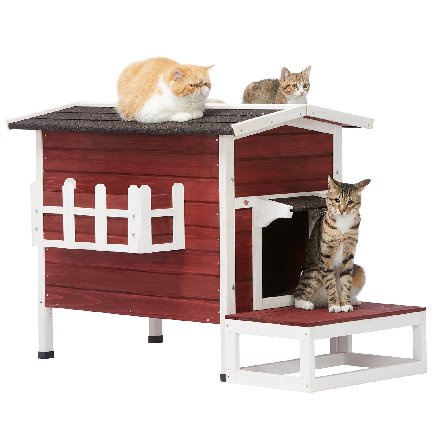 Outdoor Cat House, Large Feral Cats House with Escape Door,Wooden Outside Cat Shelter Weatherproof