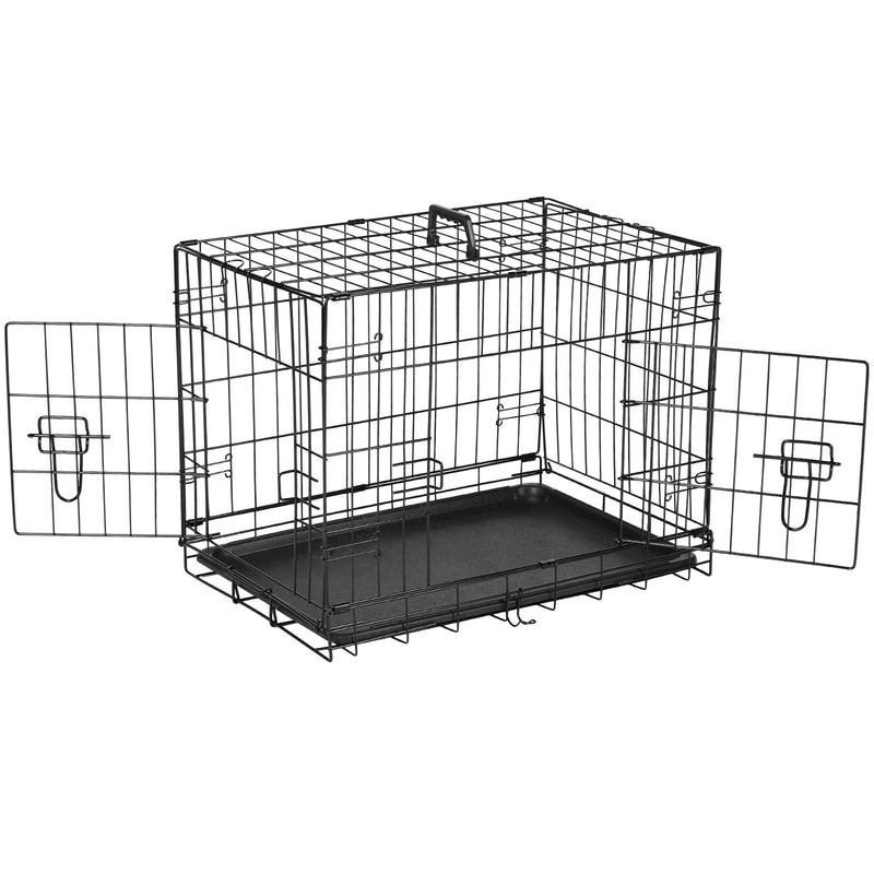 Dog Crate with Divider Panel,Double Door Folding Metal Wire Dog Cage with Plastic Leak-Proof Pan Tray, Pet Kennel for Indoor