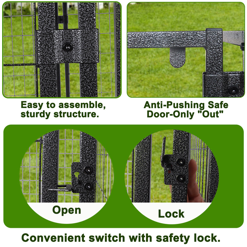 Outdoor Dog Kennel 4.5' x 4.5' x 4.8' with Waterproof Heavy Duty Metal Dog Cage,Outside Dog Enclosure with Lockable Door with Roof & Rotating Feeding Door,2 Bowl Holders and Bowls for Small/Medium Dog