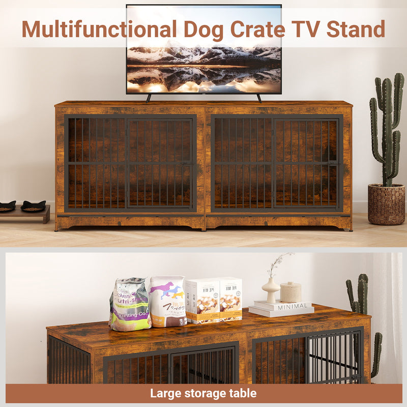 86 Inch Double Dog Crate Furniture with Divider, Large Dog Kennel Furniture for 2 Dogs, Corner Dog Kennel for Small Medium Large Dogs