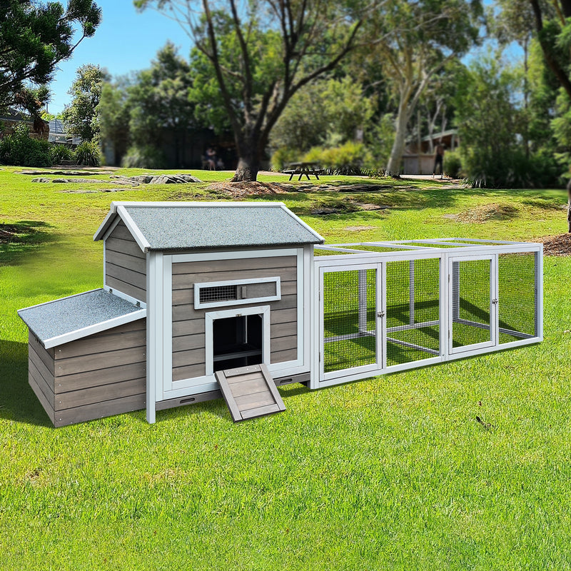 118＂Wooden Chicken Coop Outdoor Hen House Poultry Cage with Free-range Doors, Nesting Box,Leakproof Pull-on Tray