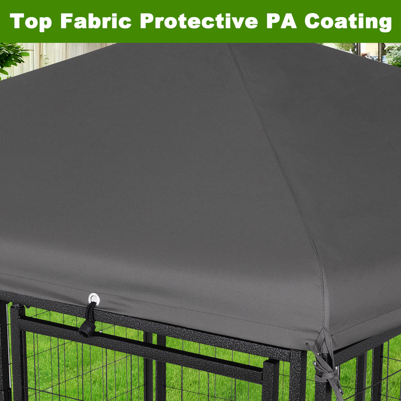 Outdoor Dog Kennel 4.5' x 4.5' x 4.8' with Waterproof Heavy Duty Metal Dog Cage,Outside Dog Enclosure with Lockable Door with Roof & Rotating Feeding Door,2 Bowl Holders and Bowls for Small/Medium Dog