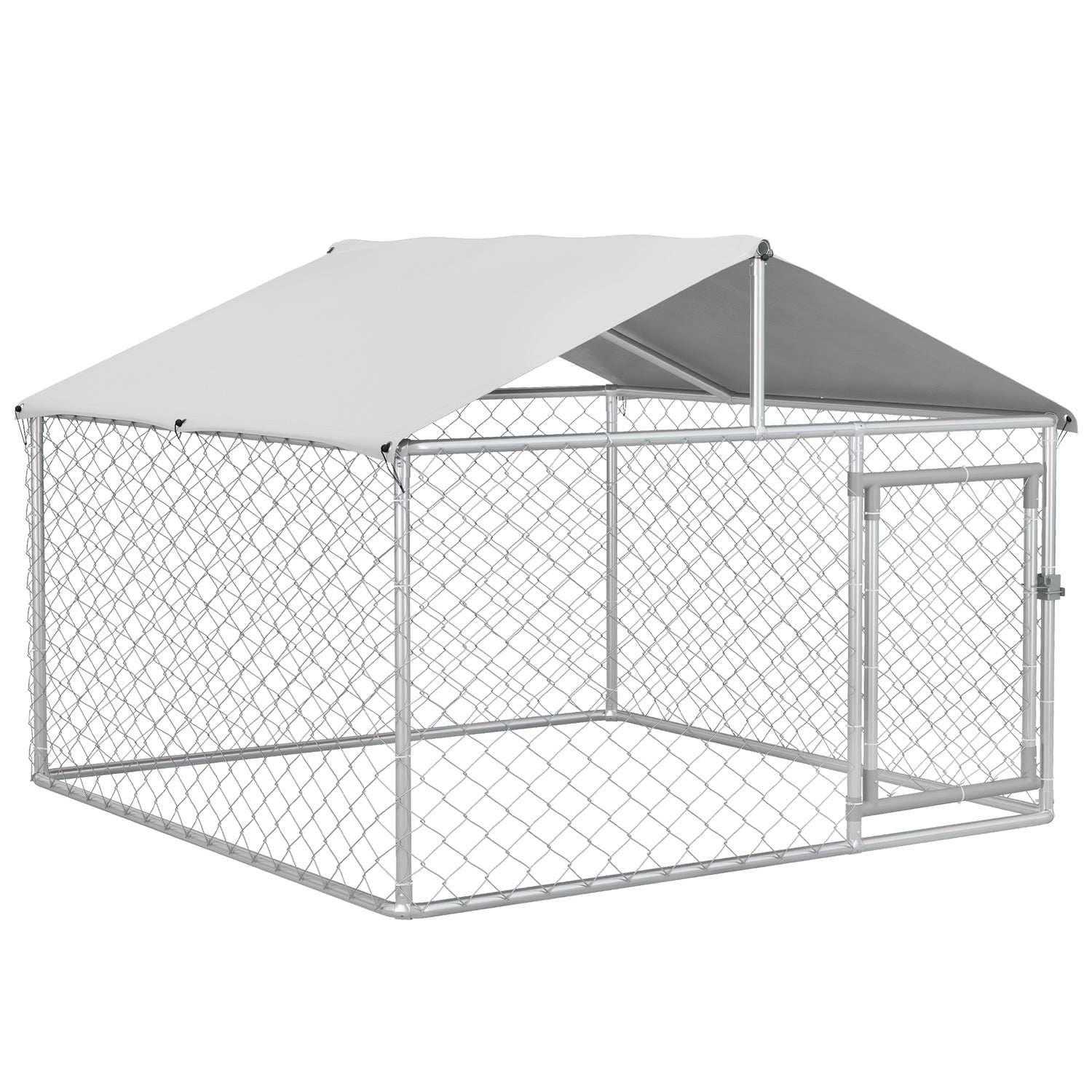 Large Dog Kennel Outside, Heavy Duty Dog Cage with Waterproof Cover, Outdoor Fence Dog Run with Galvanized Chain Link, Secure Lock, 6.6' x 6.6' x 4.9'