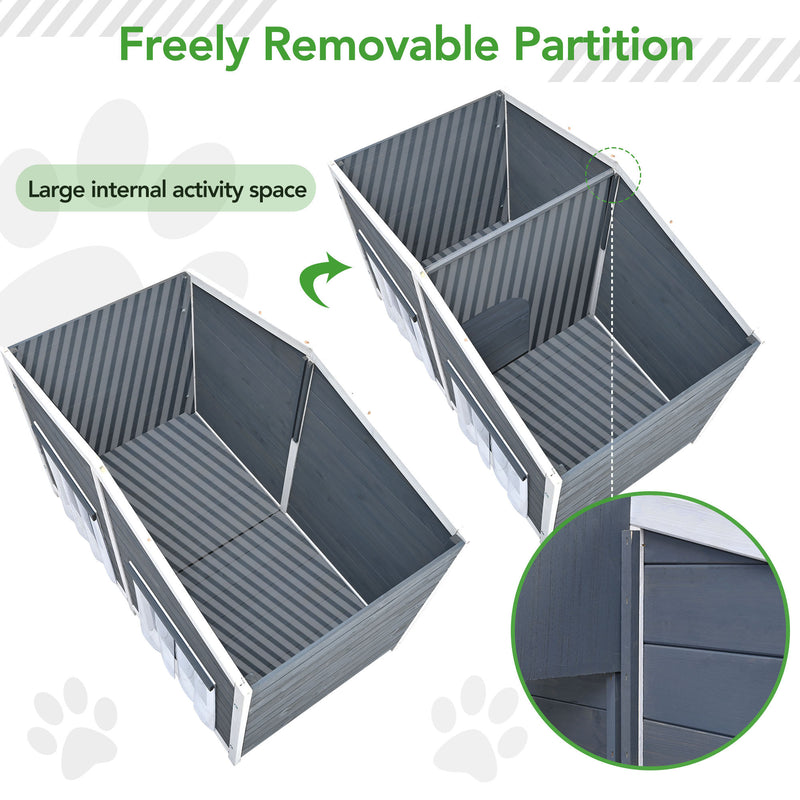 47.2" Large Wooden Dog House Outdoor, Outdoor & Indoor Dog Crate, Cabin Style, With Porch, 2 Doors, Gray And Green