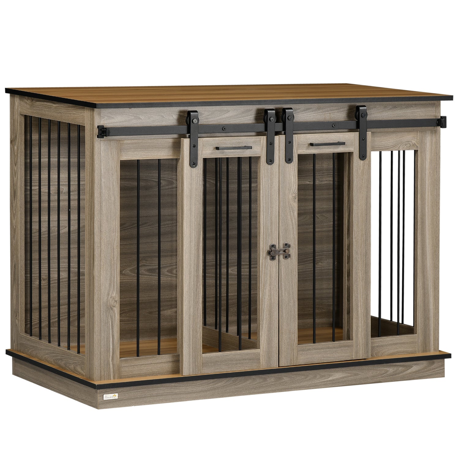 Dog Crate Furniture with Divider, Dog Crate End Table for Small to Large Dogs, Large Indoor Dog Kennel with Double Doors, 47"W x 23.5"D x 35"H, Oak