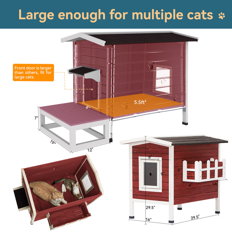 Outdoor Cat House, Large Feral Cats House with Escape Door,Wooden Outside Cat Shelter Weatherproof