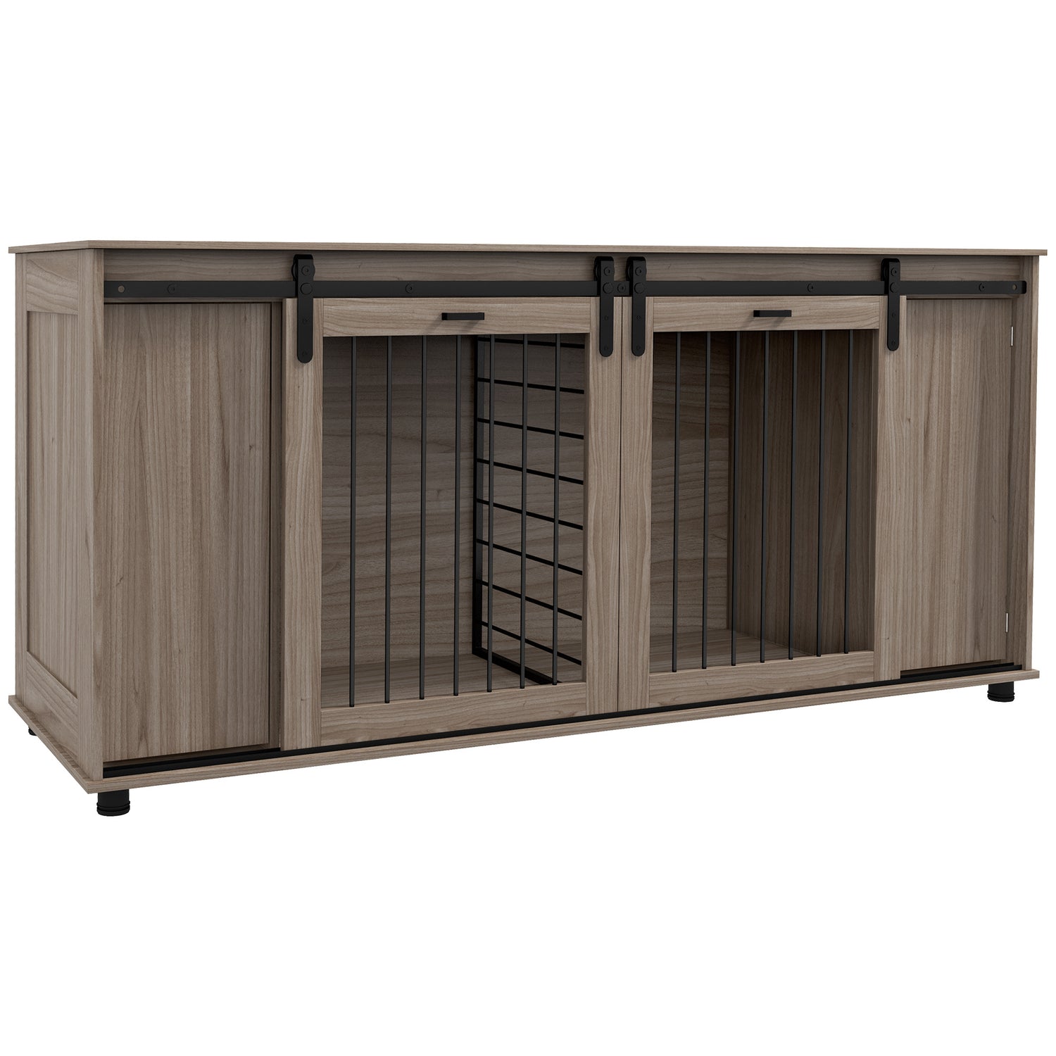 Dog Crate Furniture with Removable Divider for 2 Small Dogs or 1 Large Dog, 71" Modern Dog Kennel Furniture End Table with Storage, Double Doors, Walnut