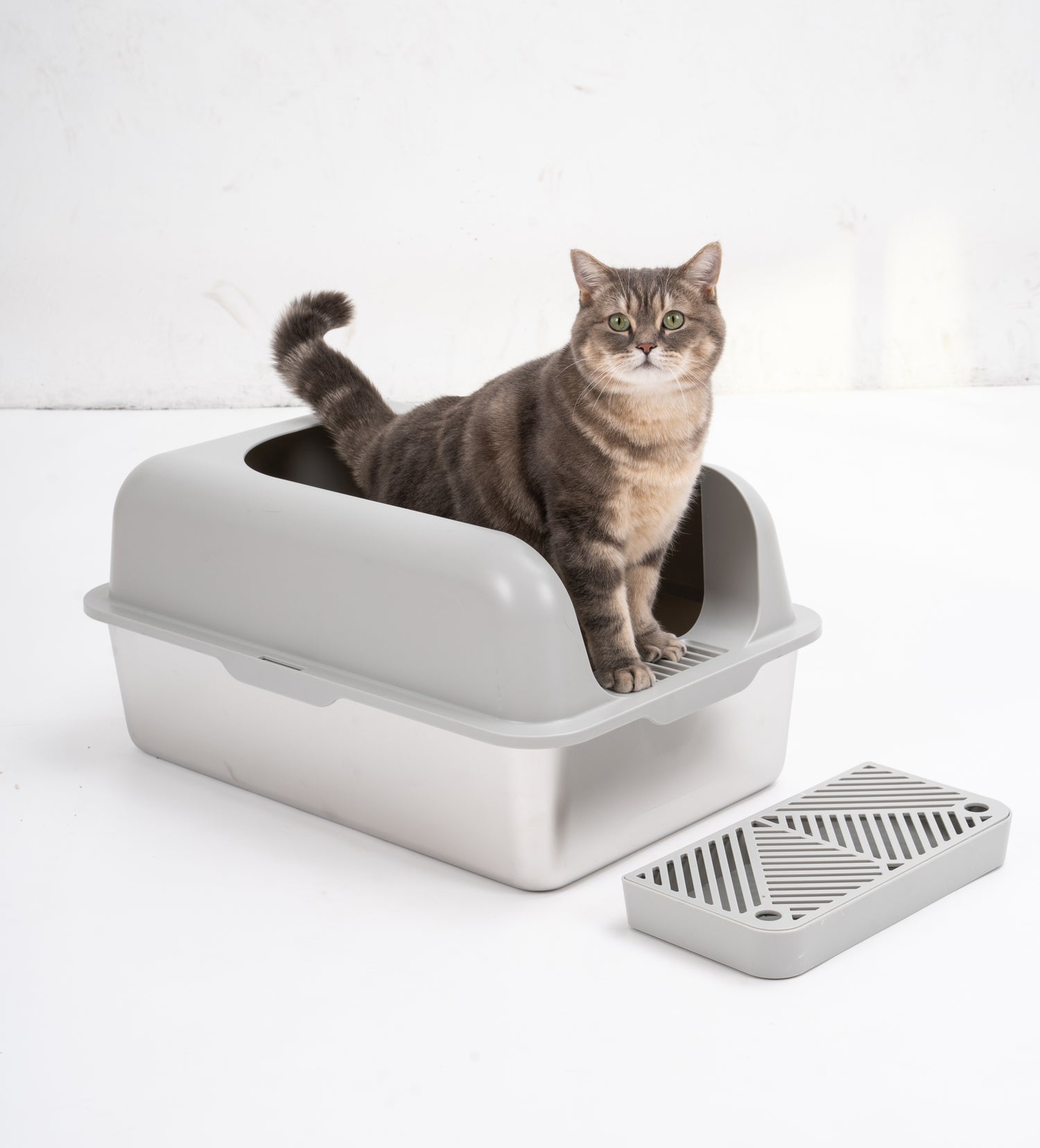 Enclosed Stainless Steel Cat Litter Box with Lid Extra Large, Litter Box for Big Cats, XL Metal Litter Pan Tray with High Wall Sides Enclosure, Non-Sticky, Anti-Leakage, Easy Clean