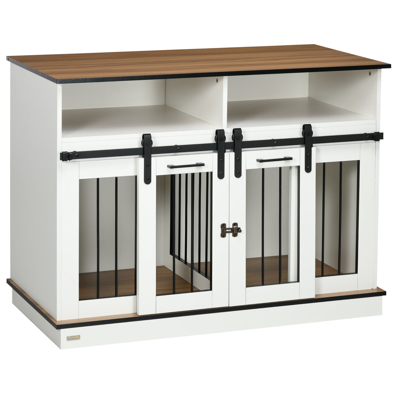 Dog Crate Furniture for Large Dogs or Double Dog Kennel for Small Dogs with Shelves, Sliding Doors, 47" x 23.5" x 35", White