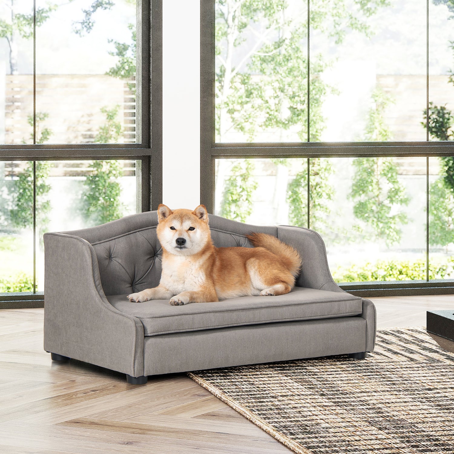 Pet Sofa Bed, Medium, Gray Stain Resistant High Performance Polyester