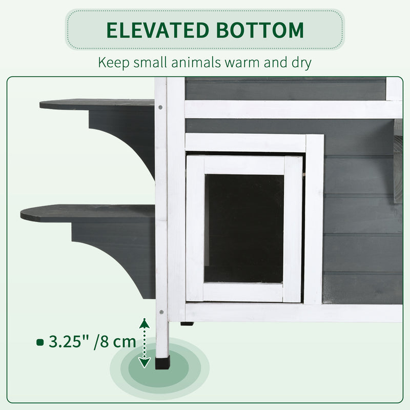 2-story Cat House Outdoor, Weatherproof Wooden Cat Enclosure for Feral Cats with Escape Door, Openable Roof, Jumping Platforms, Gray