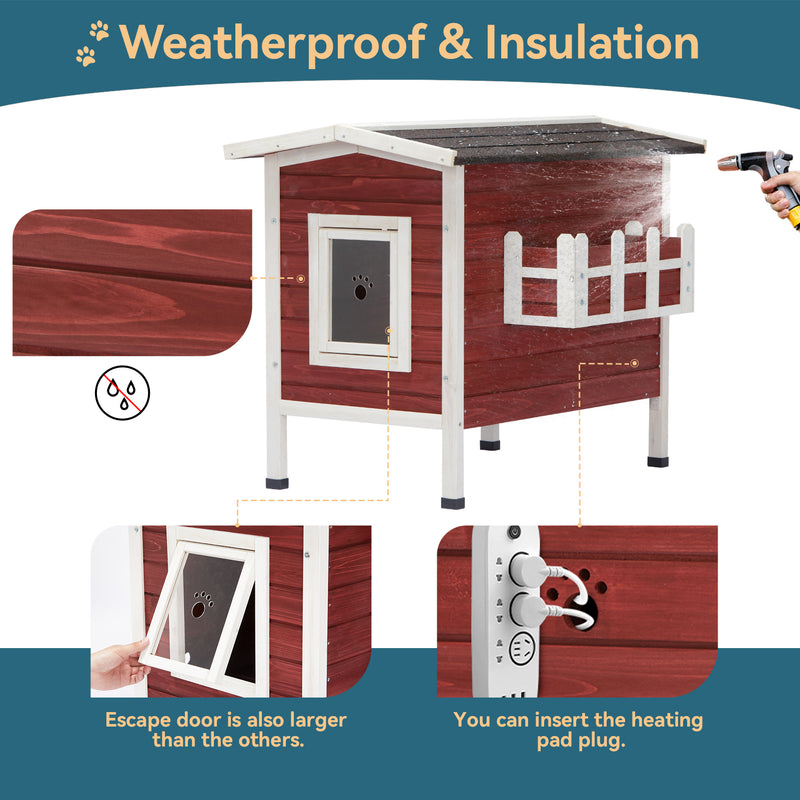 Outdoor Cat House, Large Feral Cats House with Escape Door,Wooden Outside Cat Shelter Weatherproof