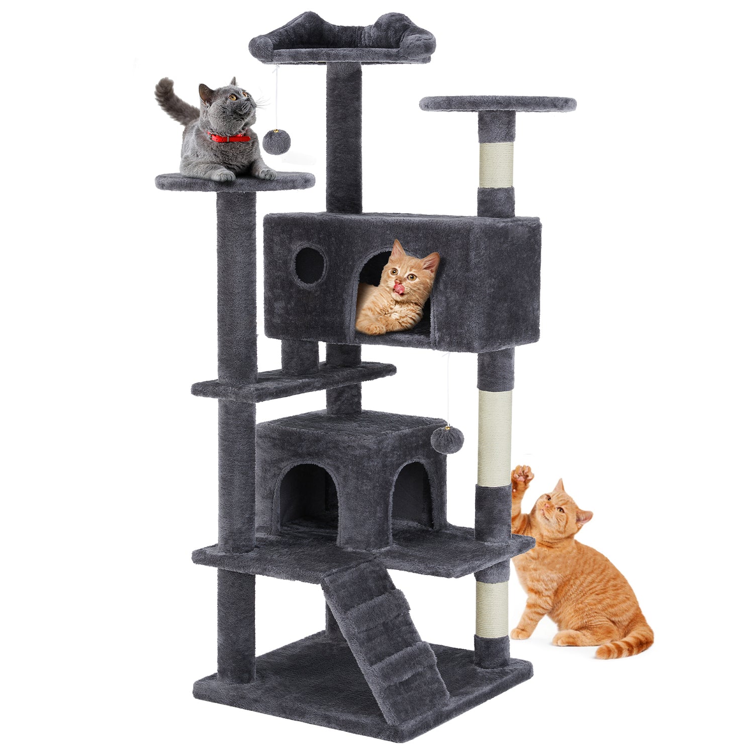 54inch Cat tree, indoor cat high-rise multi-story tower, pet playroom with large apartment, dark grey