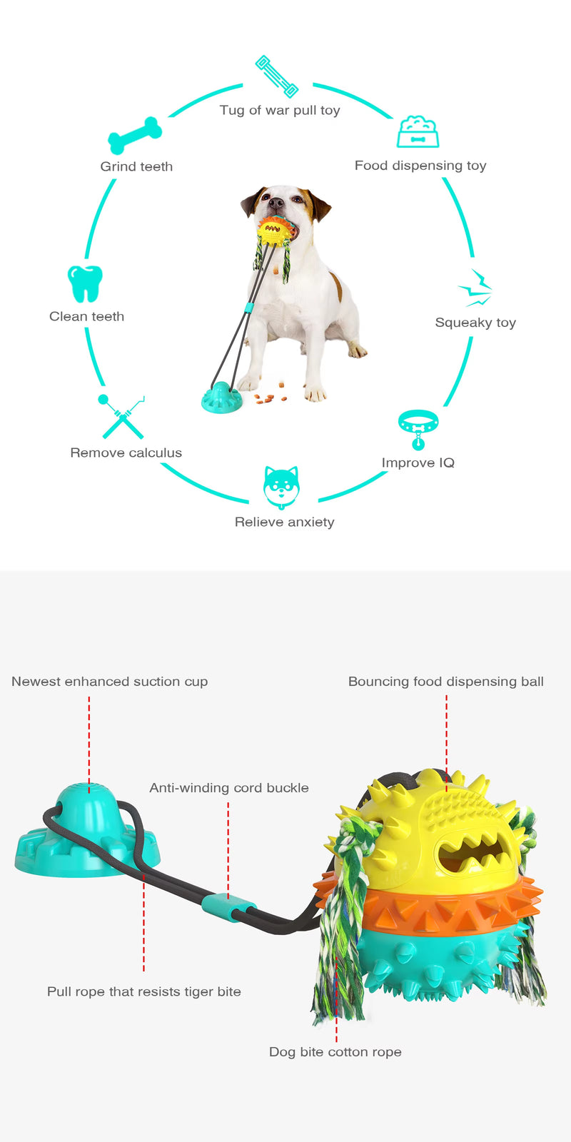 Interactive Tug of War Dog Toy, Durable Dog Rope Toy for Tugging, Chewing and Training, Interactive Pull Toy for Medium and Large Dogs